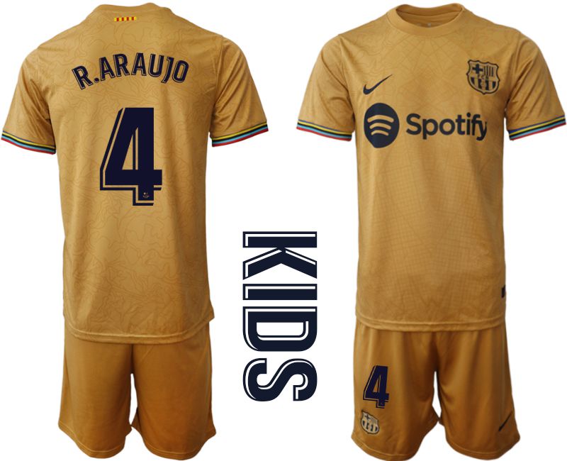 Youth 2022-2023 Club Barcelona away yellow 4 Soccer Jersey